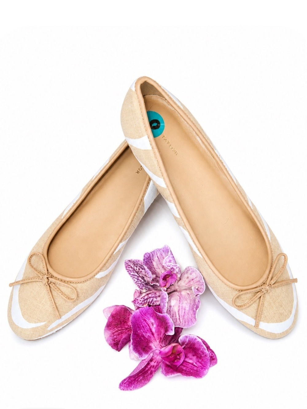 Taylor Beige and White Women's Ballet Flats with Bow NWOT